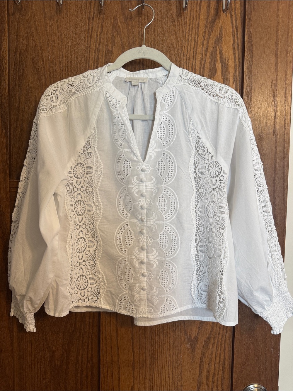 Women's White Lace-Trim Peasant Blouse